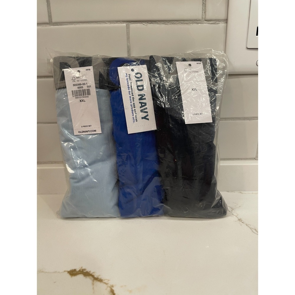 Old Navy Men Boxer Briefs XXL 3 Pack Black Blue Solid Underwear‎ Stretch New